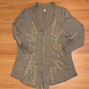 Anthropologie Tiny Silk Blend Embroidered Top - L